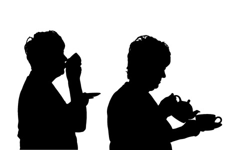 Vector silhouettes woman in profile on white background.のイラスト素材