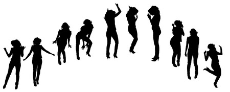 Vector silhouette of a woman who dances on a white background. のイラスト素材