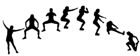Vector silhouette of a woman who practices on white background. のイラスト素材