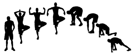 Vector silhouette of a people who practices on white background. のイラスト素材