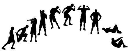 Vector silhouette of a people who practices on white background. のイラスト素材