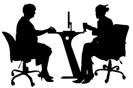 Vector silhouettes of people in office on white background.のイラスト素材