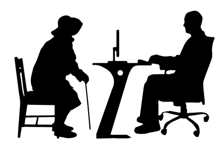 Vector silhouettes of people in office on white background.のイラスト素材