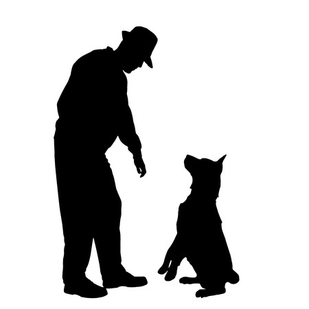 Vector silhouette of the man with the dog.のイラスト素材