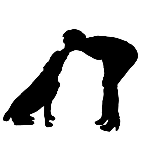 Vector silhouette of the woman with the dog.のイラスト素材