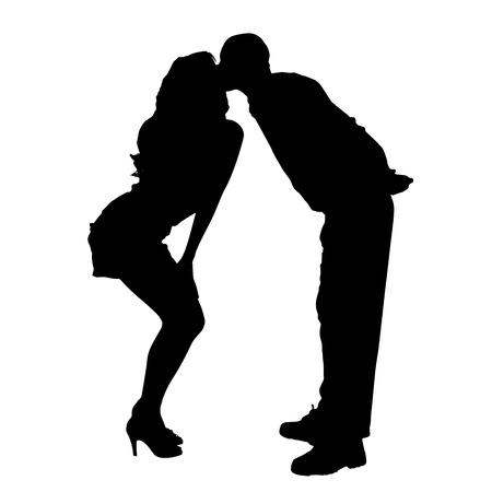 Vector silhouette of a man with a sexy woman on a white background.のイラスト素材