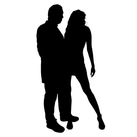 Vector silhouette of a man with a sexy woman on a white background.のイラスト素材