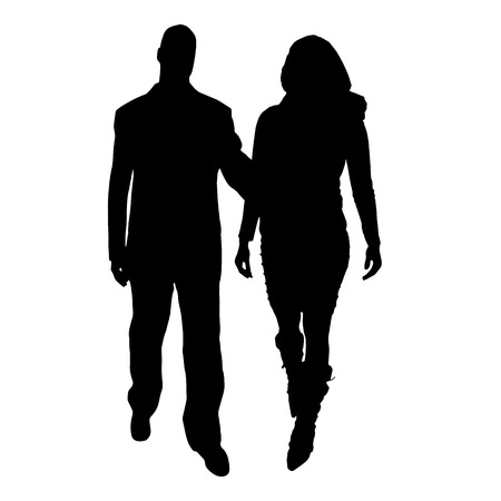 Vector silhouette of a man with a sexy woman on a white background.のイラスト素材
