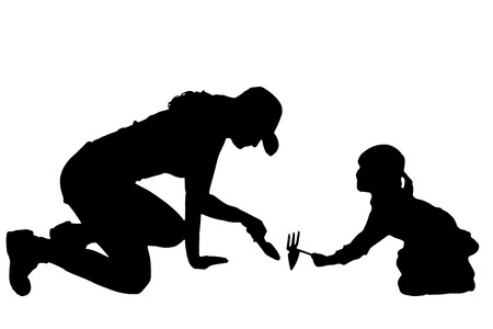 Vector silhouette of the woman with children.のイラスト素材