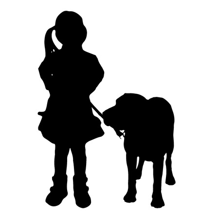 Vector silhouette of a child with a dog on a white background.のイラスト素材