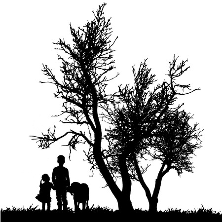 Vector silhouette of children on a white background.のイラスト素材