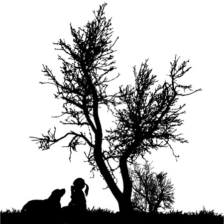 Vector silhouette of children on a white background.のイラスト素材