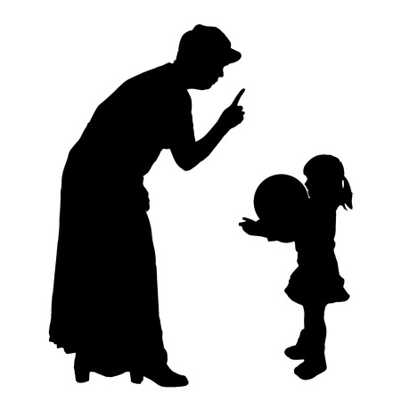 Vector silhouette of an elderly woman with a child.のイラスト素材