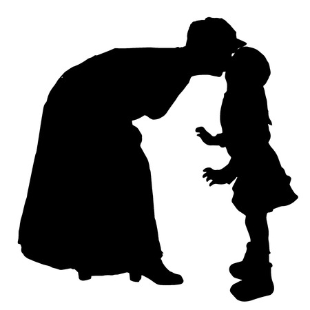 Vector silhouette of an elderly woman with a child.のイラスト素材
