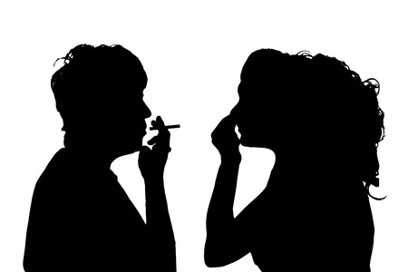Vector silhouettes woman in profile on white background.のイラスト素材