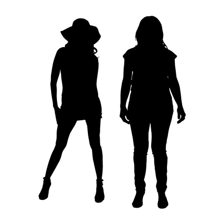 Vector silhouette of women on a white background.のイラスト素材