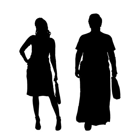 Vector silhouette of women on a white background.のイラスト素材