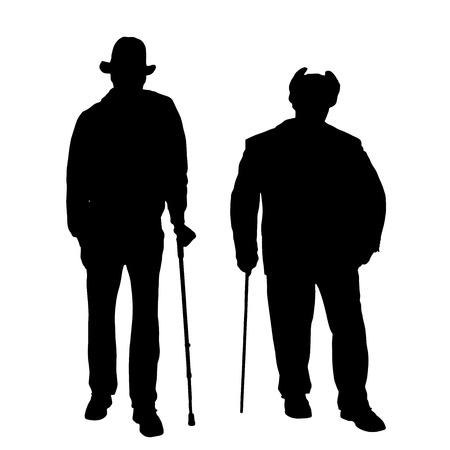 Vector silhouette of old people on a white background. のイラスト素材