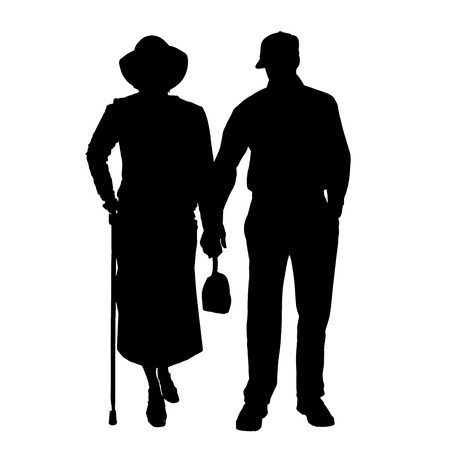 Vector silhouette of old people on a white background. のイラスト素材