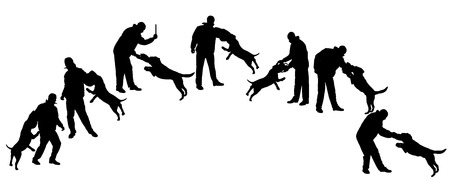 Vector silhouette of a man in defense practitioner dog.のイラスト素材