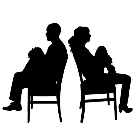 Vector silhouette of people sitting on a white background.のイラスト素材