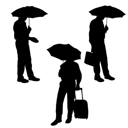 Vector silhouette of a man with a umbrella on a white background.のイラスト素材