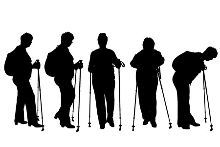 Vector silhouette of woman with Nordic walking.のイラスト素材