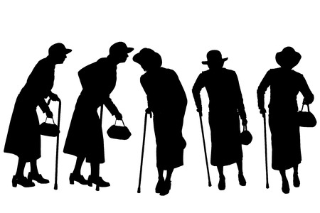 Vector silhouette of old people on a white background. のイラスト素材