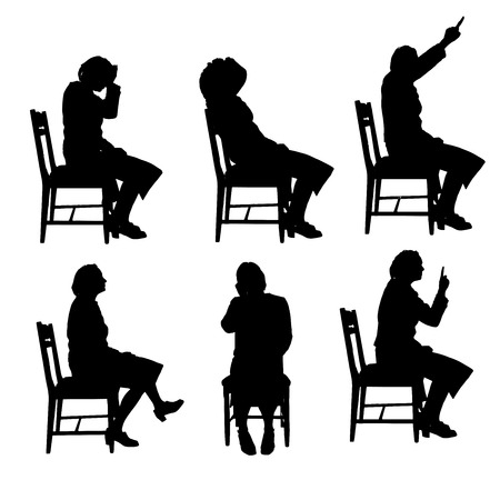 Vector silhouette of a old people on white background.のイラスト素材