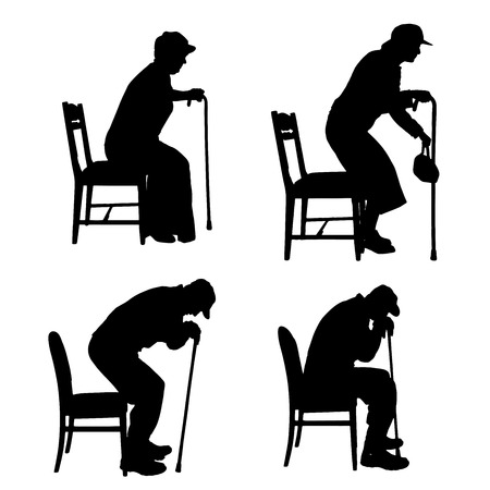 Vector silhouette of a old people on white background.のイラスト素材