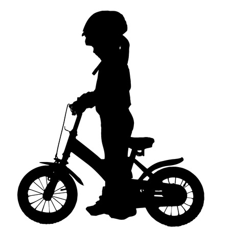 Vector silhouette of a girl who rides a bike.のイラスト素材