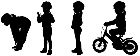 Vector silhouette of a girl who rides a bike.のイラスト素材