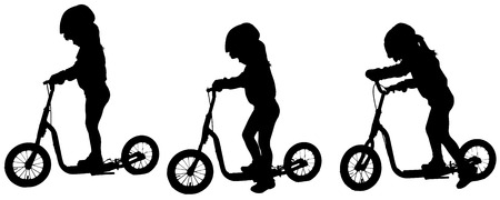 Vector silhouette of a girl who rides a scooter.のイラスト素材