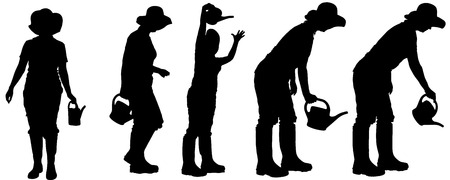 Vector silhouette of a gardener on white background. のイラスト素材