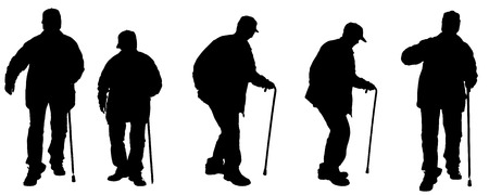 Vector silhouette of old people on a white background. のイラスト素材