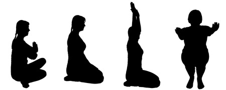 Vector silhouette of a woman who practices on white background. のイラスト素材