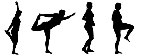 Vector silhouette of a woman who practices on white background. のイラスト素材