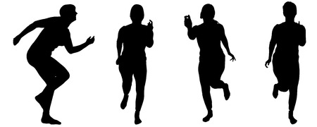 Vector silhouette of a woman who runs a white background.のイラスト素材