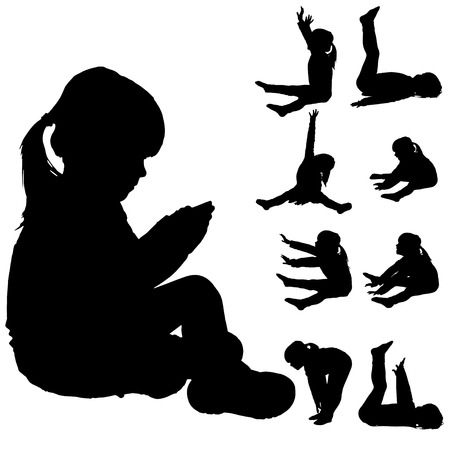 Vector silhouette of little girls who practice.のイラスト素材