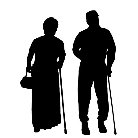Vector silhouette of old people on a white background. のイラスト素材