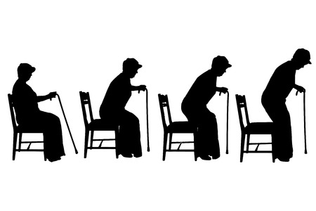 Vector silhouette of old people on a white background. のイラスト素材