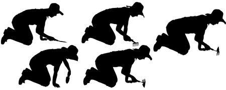 Vector silhouette of a gardener on white background. のイラスト素材