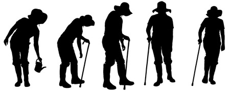 Vector silhouette of old people on a white background. のイラスト素材