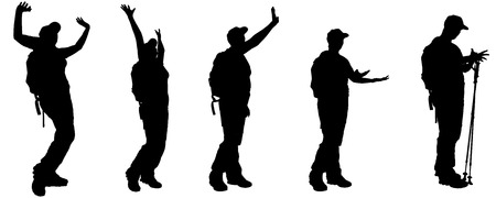 Vector silhouette of woman with Nordic walking.のイラスト素材
