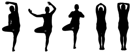 Vector silhouette of a woman who practices on white background. のイラスト素材
