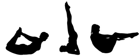 Vector silhouette of a woman who practices on white background. のイラスト素材
