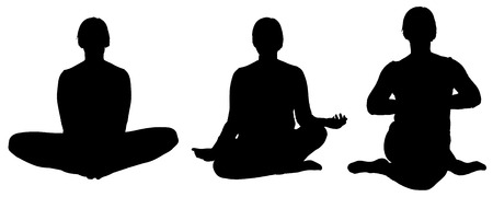 Vector silhouette of a woman who practices on white background. のイラスト素材
