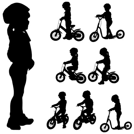 Vector silhouette of a little girl in different situations.のイラスト素材