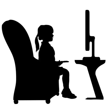 Vector silhouette of a little girl who is sitting on a chair.のイラスト素材