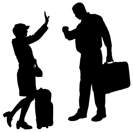 Vector silhouette of a people with a trunk on a white background.のイラスト素材